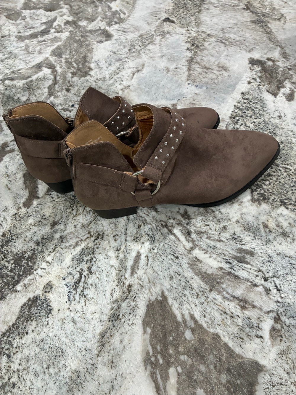 Women’s Brown Suede Ankle Booties with Studded Strap